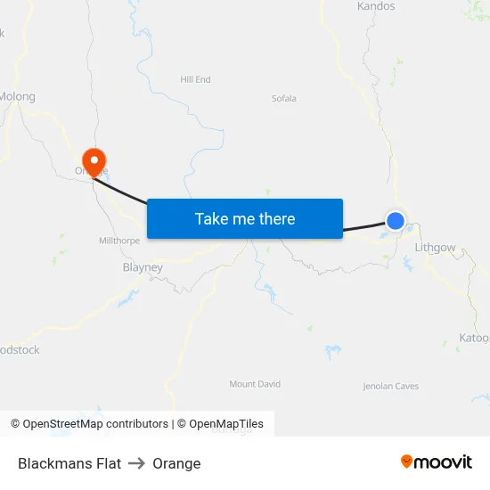 Blackmans Flat to Orange map