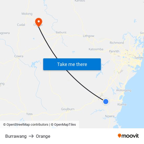 Burrawang to Orange map