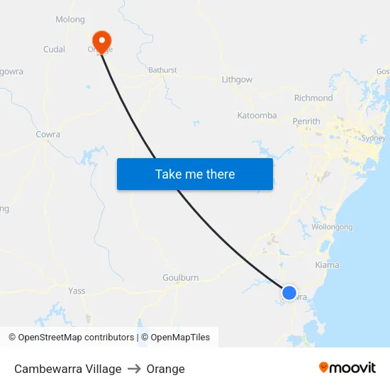 Cambewarra Village to Orange map
