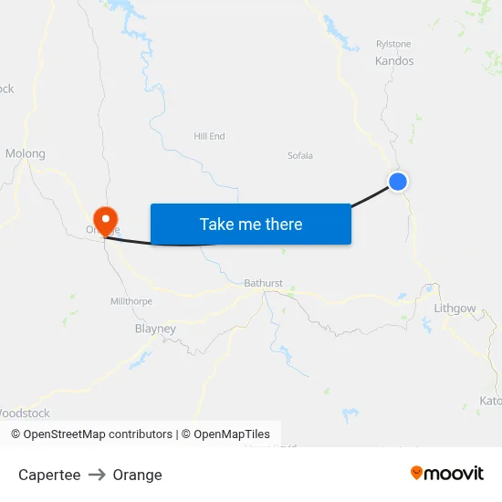 Capertee to Orange map
