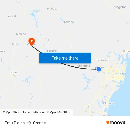 Emu Plains to Orange map