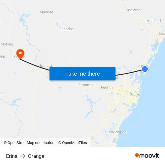 Erina to Orange map