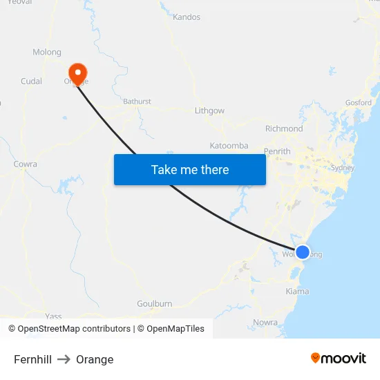 Fernhill to Orange map