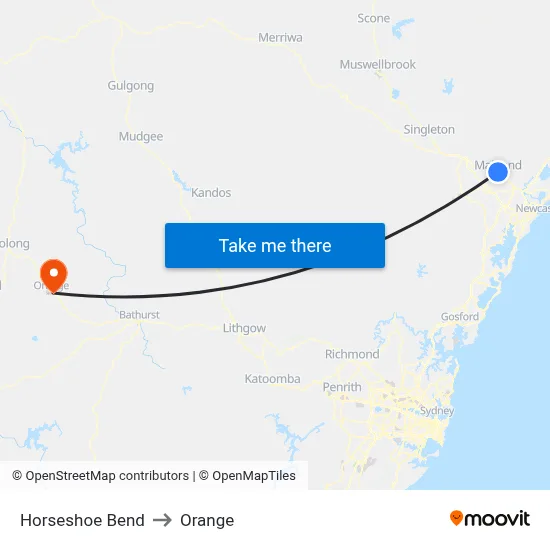 Horseshoe Bend to Orange map