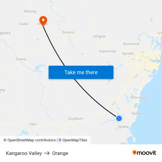 Kangaroo Valley to Orange map
