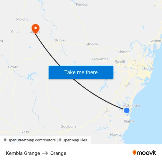 Kembla Grange to Orange map