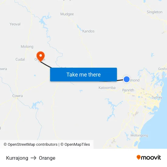 Kurrajong to Orange map