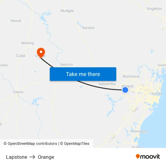 Lapstone to Orange map