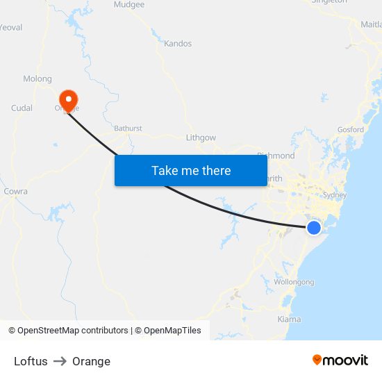 Loftus to Orange map