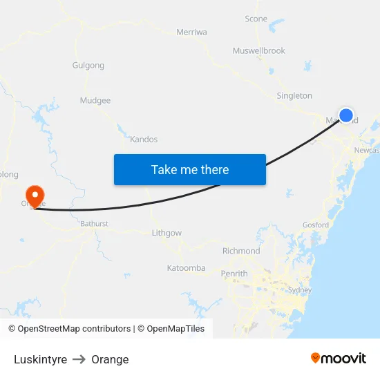 Luskintyre to Orange map