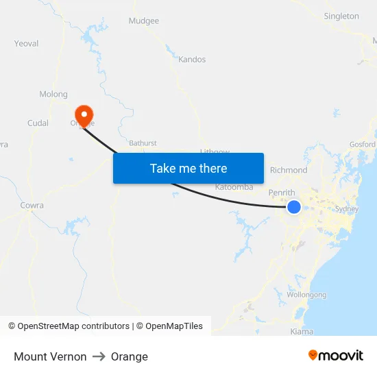 Mount Vernon to Orange map