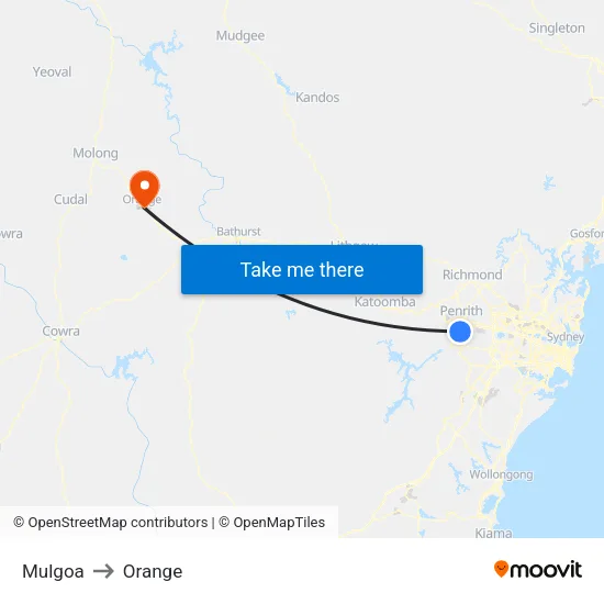 Mulgoa to Orange map