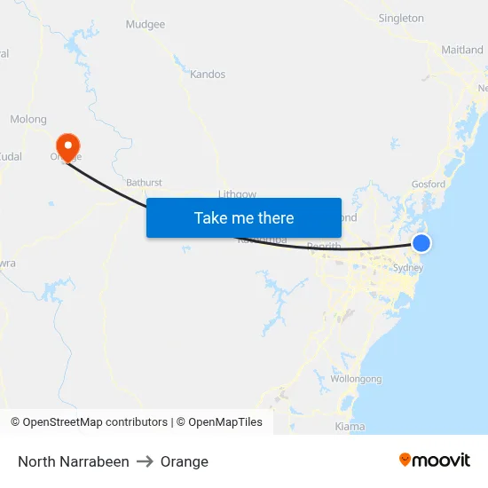 North Narrabeen to Orange map