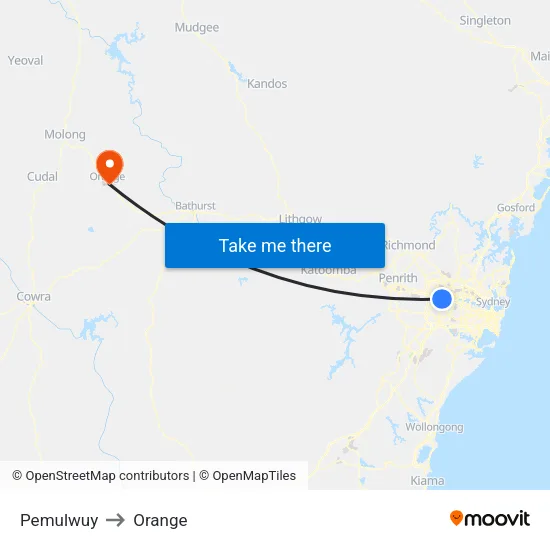Pemulwuy to Orange map