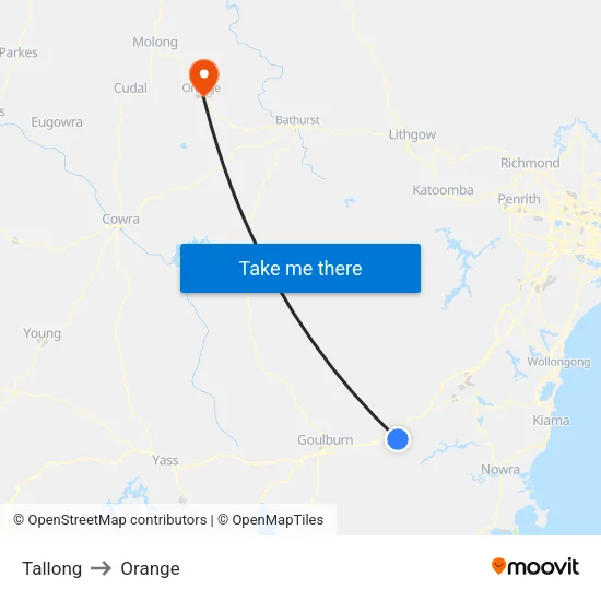Tallong to Orange map