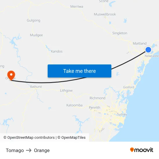 Tomago to Orange map
