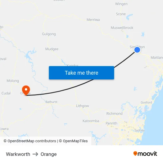 Warkworth to Orange map