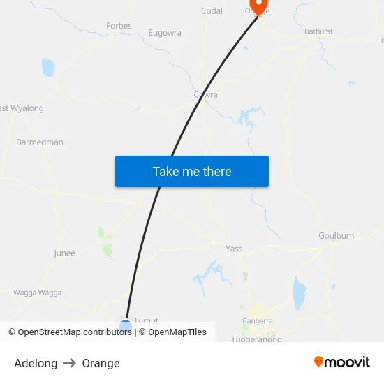 Adelong to Orange map