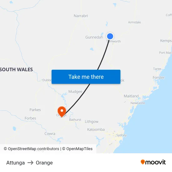 Attunga to Orange map