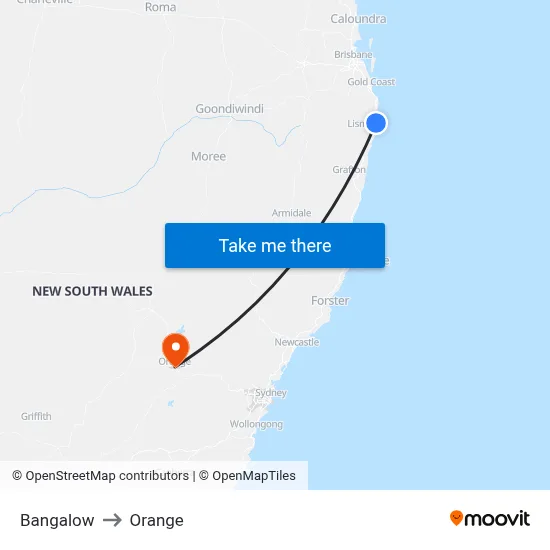 Bangalow to Orange map