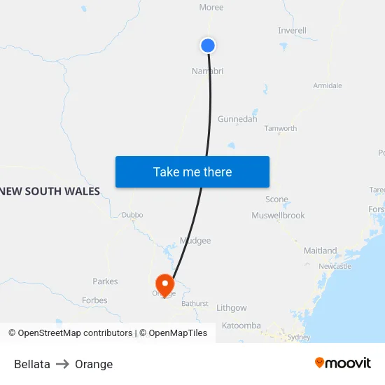 Bellata to Orange map