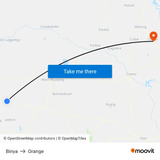 Binya to Orange map