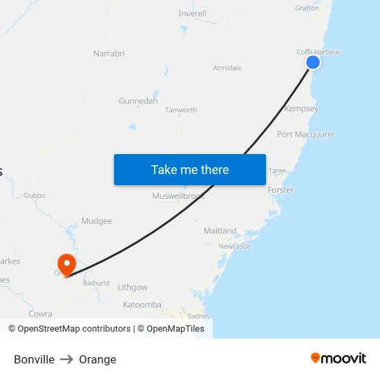 Bonville to Orange map