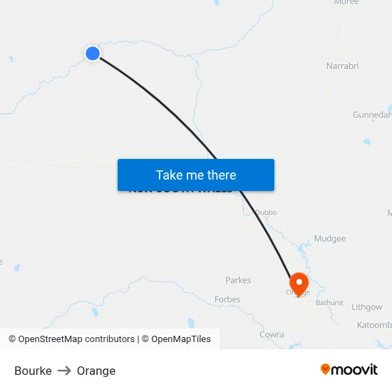 Bourke to Orange map
