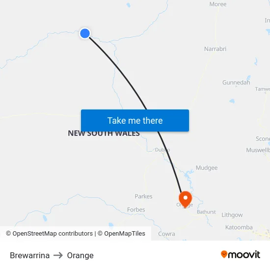 Brewarrina to Orange map