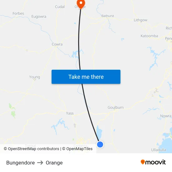 Bungendore to Orange map
