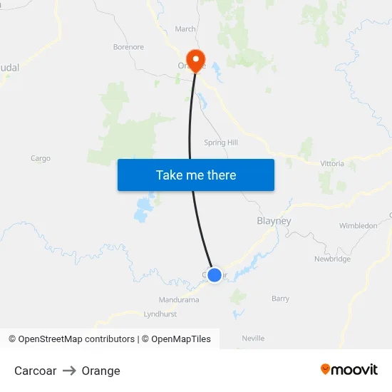 Carcoar to Orange map