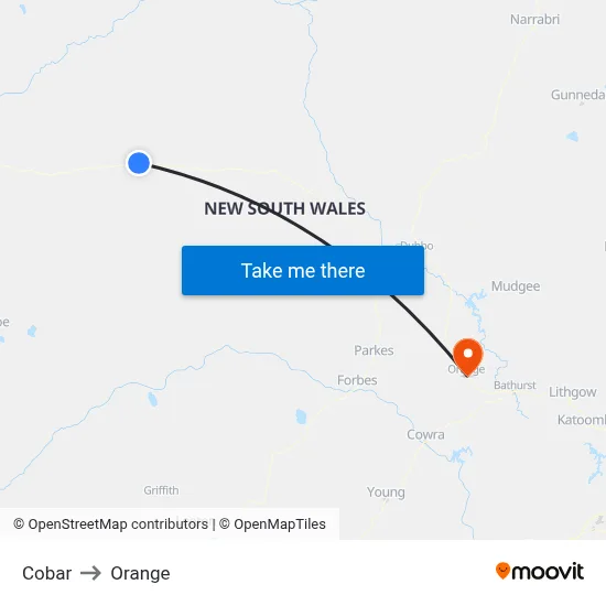 Cobar to Orange map