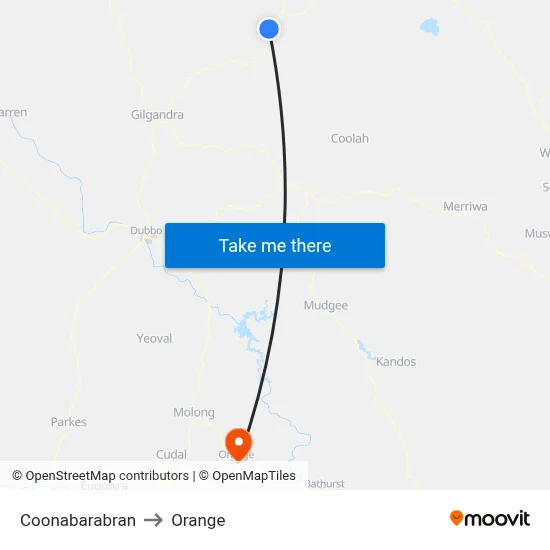 Coonabarabran to Orange map