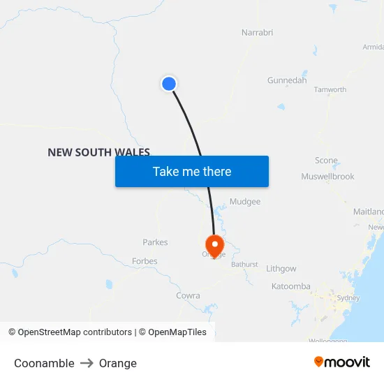 Coonamble to Orange map