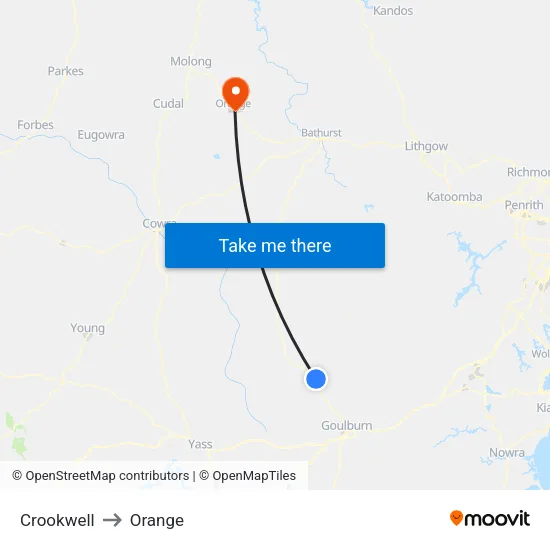Crookwell to Orange map
