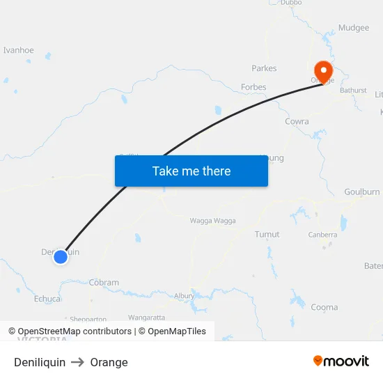 Deniliquin to Orange map