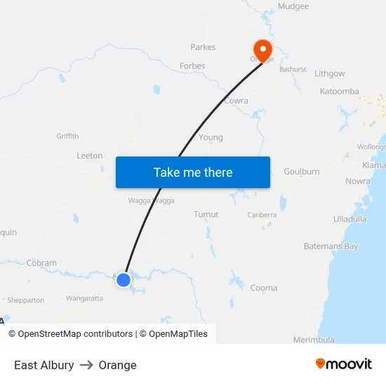 East Albury to Orange map