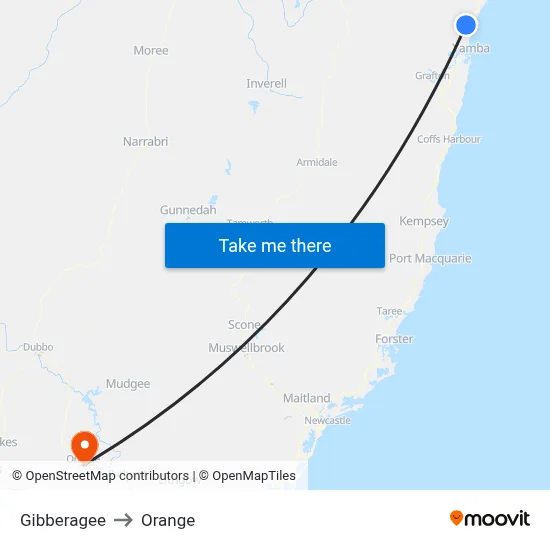 Gibberagee to Orange map