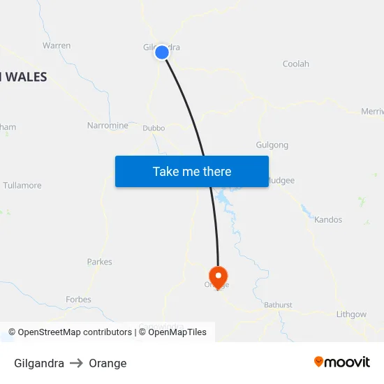 Gilgandra to Orange map
