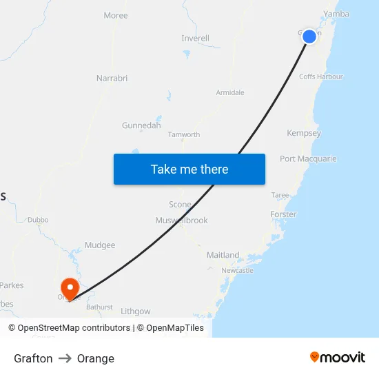 Grafton to Orange map