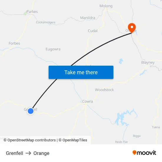 Grenfell to Orange map