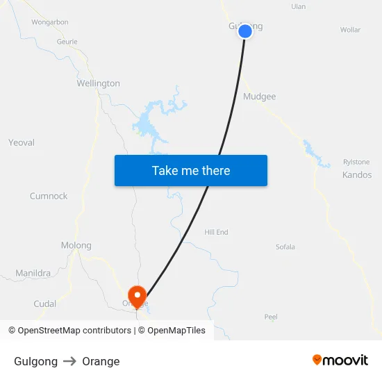 Gulgong to Orange map