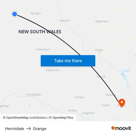 Hermidale to Orange map