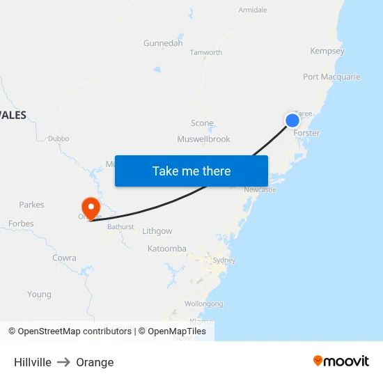 Hillville to Orange map