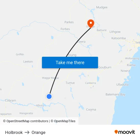 Holbrook to Orange map