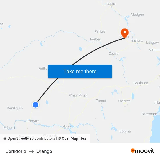 Jerilderie to Orange map
