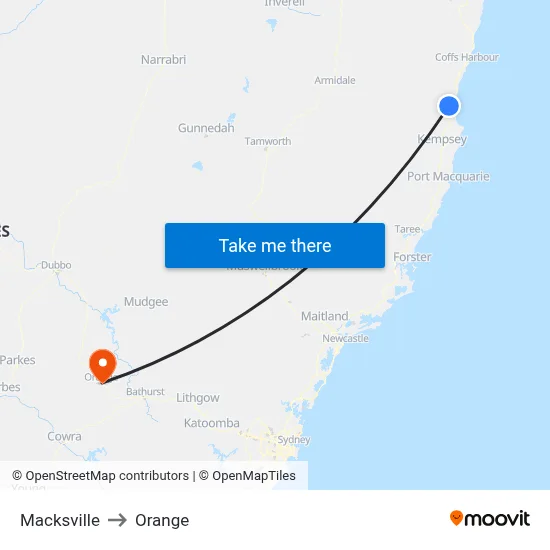 Macksville to Orange map