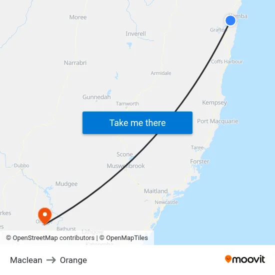 Maclean to Orange map
