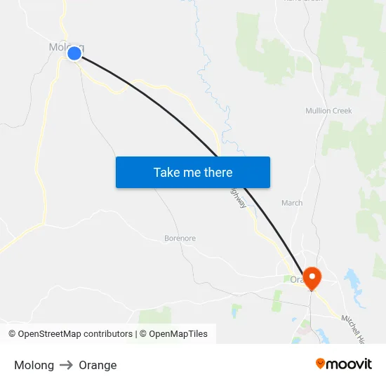Molong to Orange map
