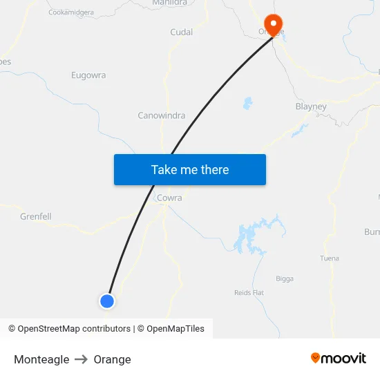 Monteagle to Orange map